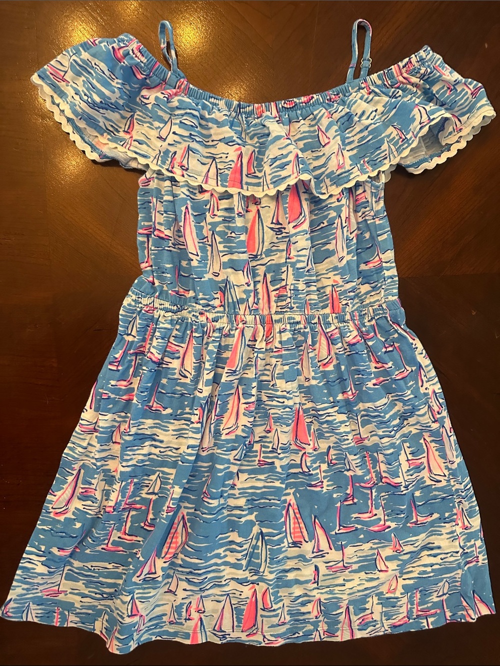 Lilly Pulitzer Sailabration Blue Sailboat Off-Shoulder Dress